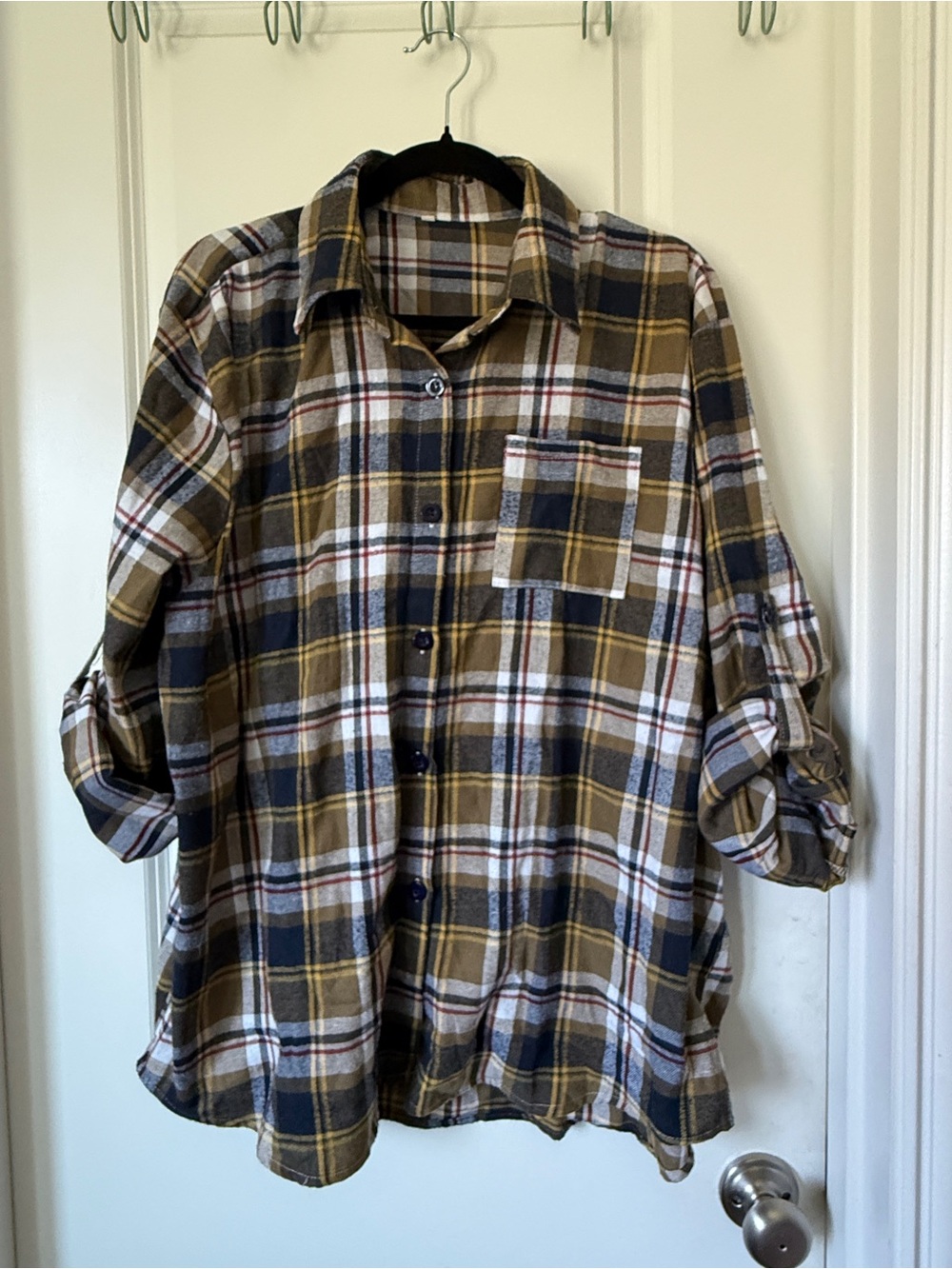 Amazon Plaid Button-Down Shirt in Mustard, Navy, and White